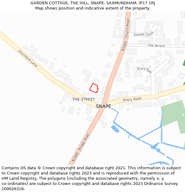 GARDEN COTTAGE, THE HILL, SNAPE, SAXMUNDHAM, IP17 1RJ: Location map and indicative extent of plot