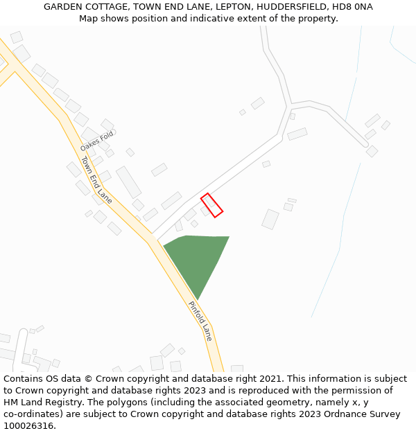 GARDEN COTTAGE, TOWN END LANE, LEPTON, HUDDERSFIELD, HD8 0NA: Location map and indicative extent of plot