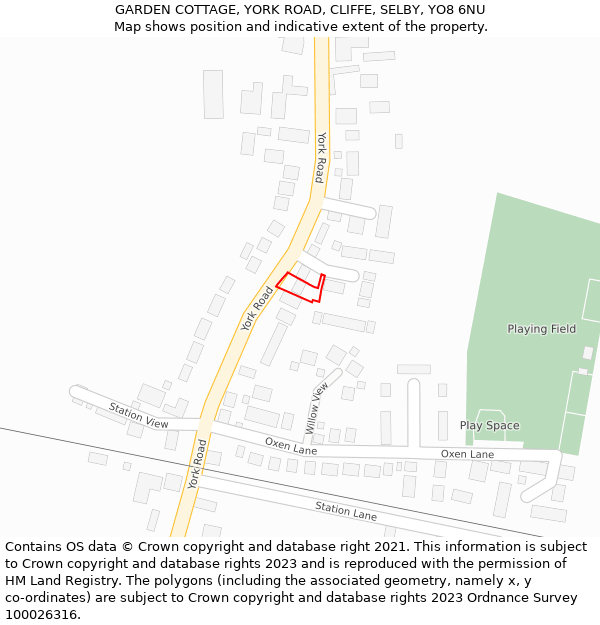 GARDEN COTTAGE, YORK ROAD, CLIFFE, SELBY, YO8 6NU: Location map and indicative extent of plot