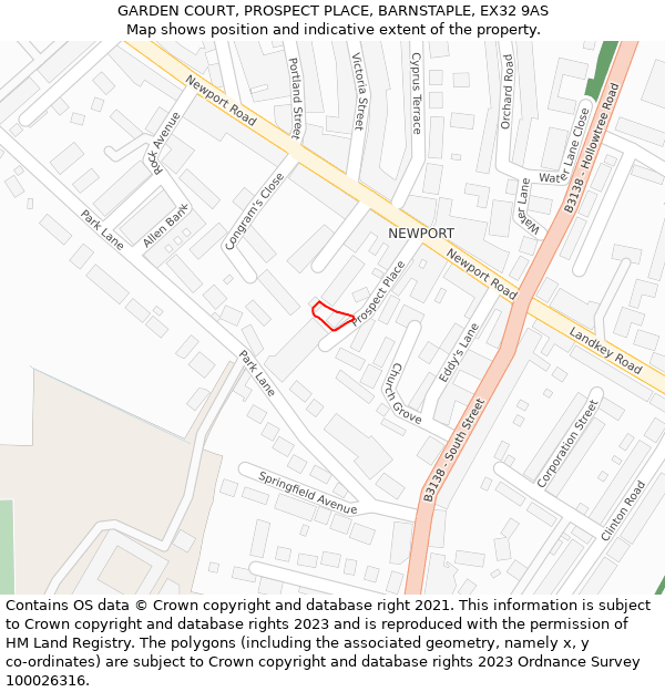 GARDEN COURT, PROSPECT PLACE, BARNSTAPLE, EX32 9AS: Location map and indicative extent of plot