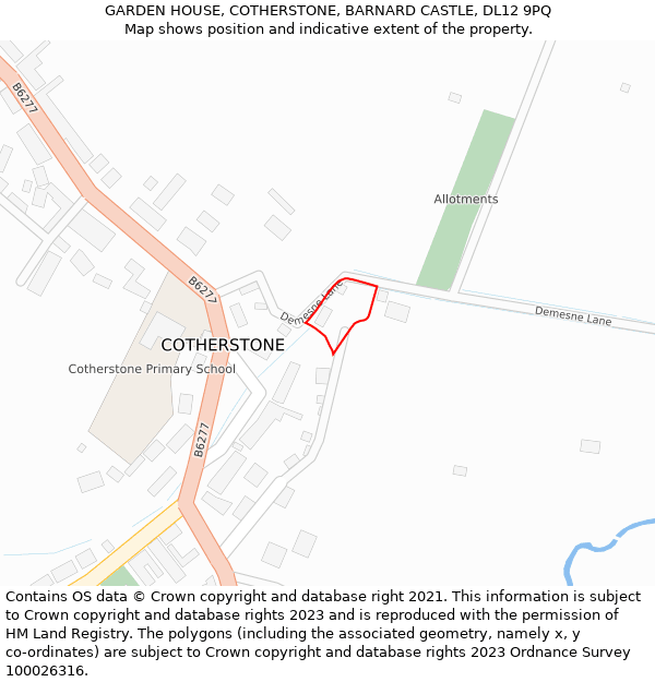 GARDEN HOUSE, COTHERSTONE, BARNARD CASTLE, DL12 9PQ: Location map and indicative extent of plot