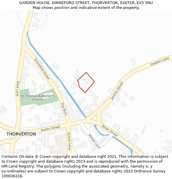 GARDEN HOUSE, DINNEFORD STREET, THORVERTON, EXETER, EX5 5NU: Location map and indicative extent of plot