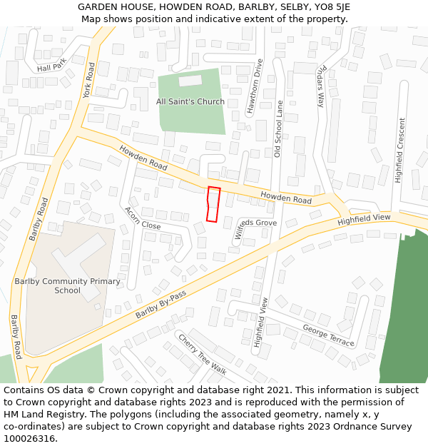GARDEN HOUSE, HOWDEN ROAD, BARLBY, SELBY, YO8 5JE: Location map and indicative extent of plot