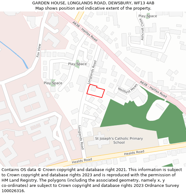 GARDEN HOUSE, LONGLANDS ROAD, DEWSBURY, WF13 4AB: Location map and indicative extent of plot