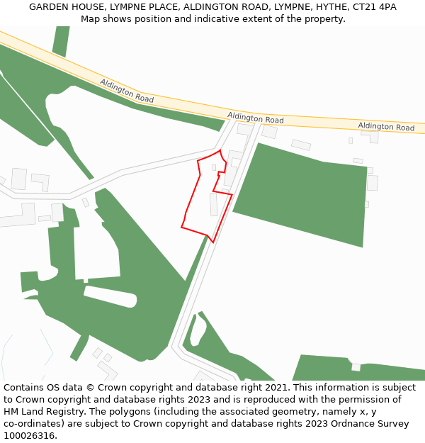 GARDEN HOUSE, LYMPNE PLACE, ALDINGTON ROAD, LYMPNE, HYTHE, CT21 4PA: Location map and indicative extent of plot