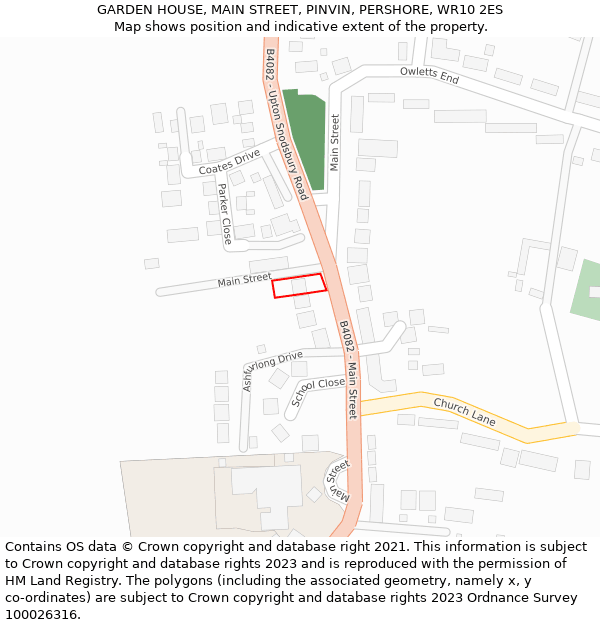 GARDEN HOUSE, MAIN STREET, PINVIN, PERSHORE, WR10 2ES: Location map and indicative extent of plot