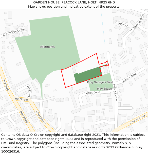 GARDEN HOUSE, PEACOCK LANE, HOLT, NR25 6HD: Location map and indicative extent of plot