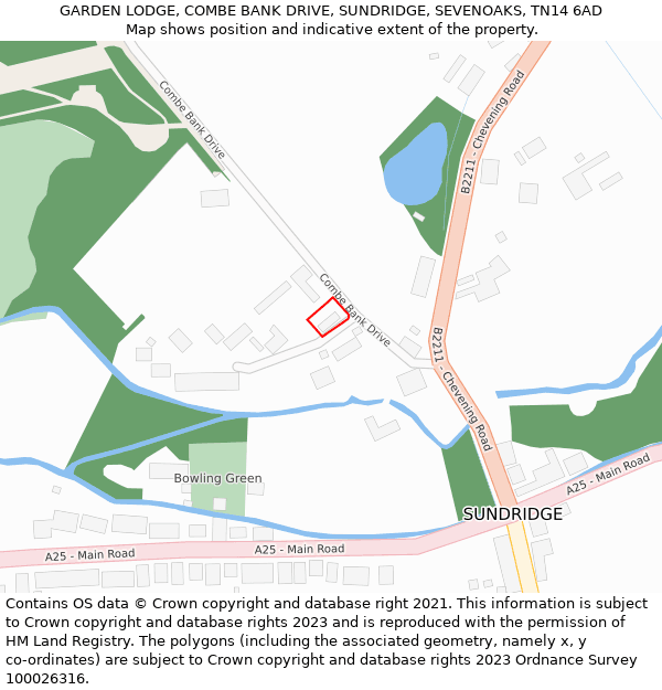 GARDEN LODGE, COMBE BANK DRIVE, SUNDRIDGE, SEVENOAKS, TN14 6AD: Location map and indicative extent of plot