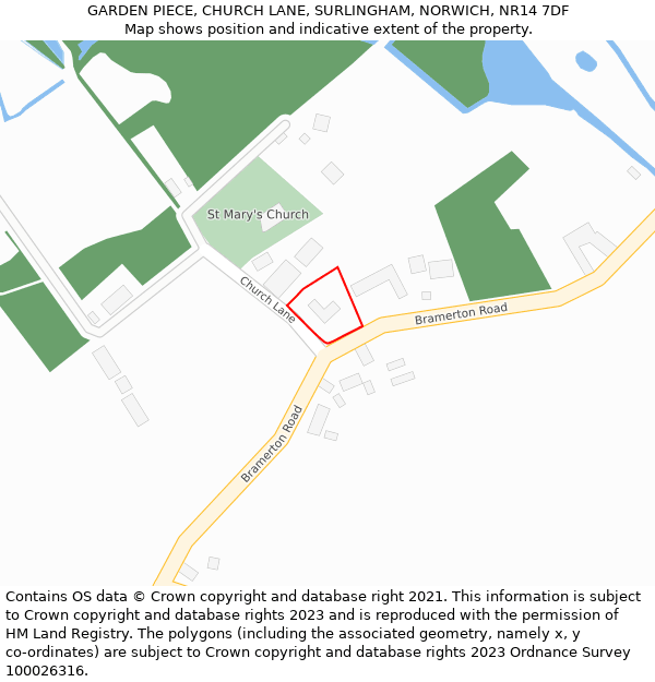 GARDEN PIECE, CHURCH LANE, SURLINGHAM, NORWICH, NR14 7DF: Location map and indicative extent of plot