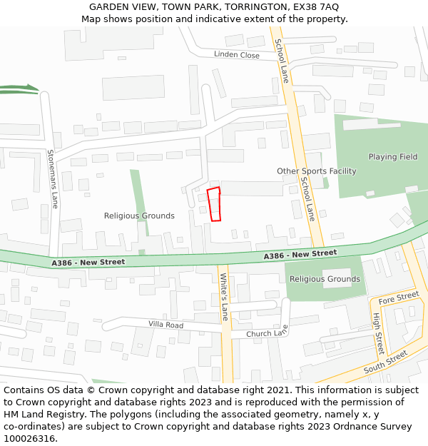 GARDEN VIEW, TOWN PARK, TORRINGTON, EX38 7AQ: Location map and indicative extent of plot