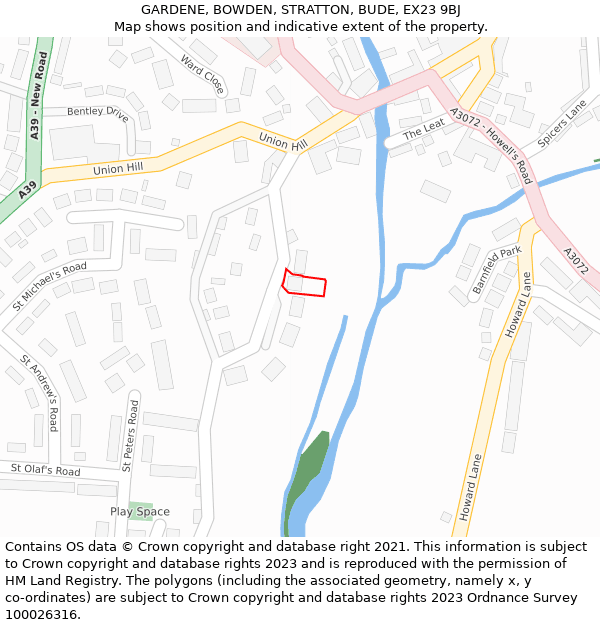 GARDENE, BOWDEN, STRATTON, BUDE, EX23 9BJ: Location map and indicative extent of plot