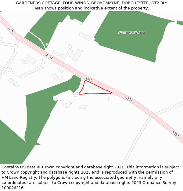 GARDENERS COTTAGE, FOUR WINDS, BROADMAYNE, DORCHESTER, DT2 8LY: Location map and indicative extent of plot
