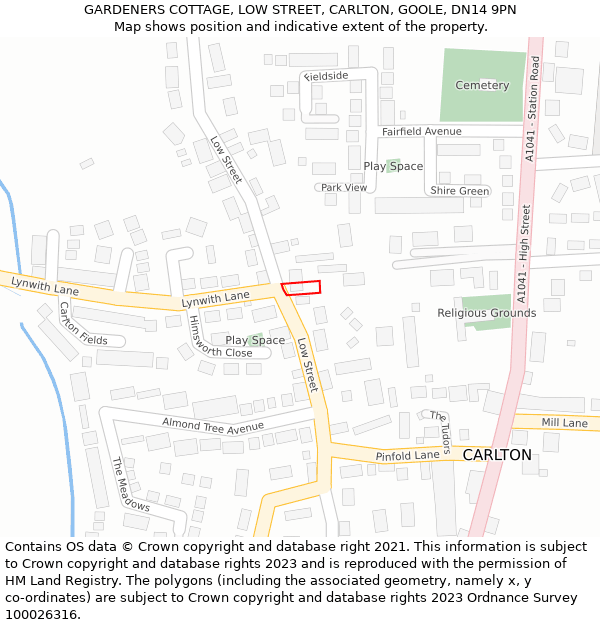 GARDENERS COTTAGE, LOW STREET, CARLTON, GOOLE, DN14 9PN: Location map and indicative extent of plot