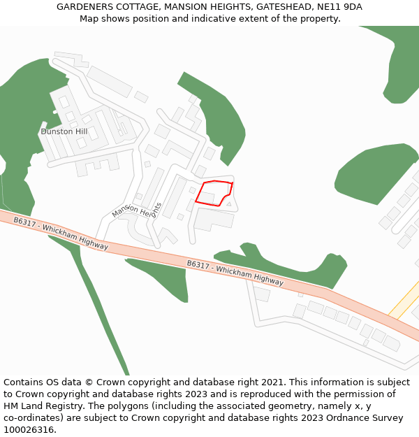 GARDENERS COTTAGE, MANSION HEIGHTS, GATESHEAD, NE11 9DA: Location map and indicative extent of plot