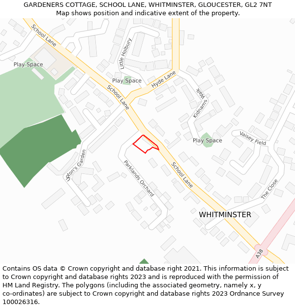 GARDENERS COTTAGE, SCHOOL LANE, WHITMINSTER, GLOUCESTER, GL2 7NT: Location map and indicative extent of plot