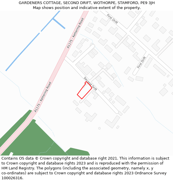 GARDENERS COTTAGE, SECOND DRIFT, WOTHORPE, STAMFORD, PE9 3JH: Location map and indicative extent of plot