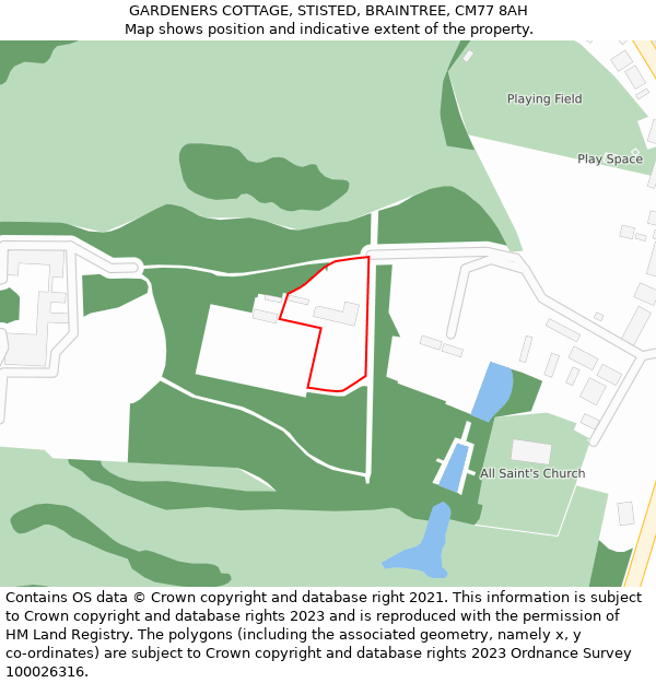 GARDENERS COTTAGE, STISTED, BRAINTREE, CM77 8AH: Location map and indicative extent of plot