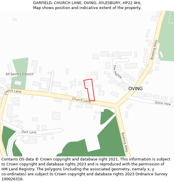 GARFIELD, CHURCH LANE, OVING, AYLESBURY, HP22 4HL: Location map and indicative extent of plot