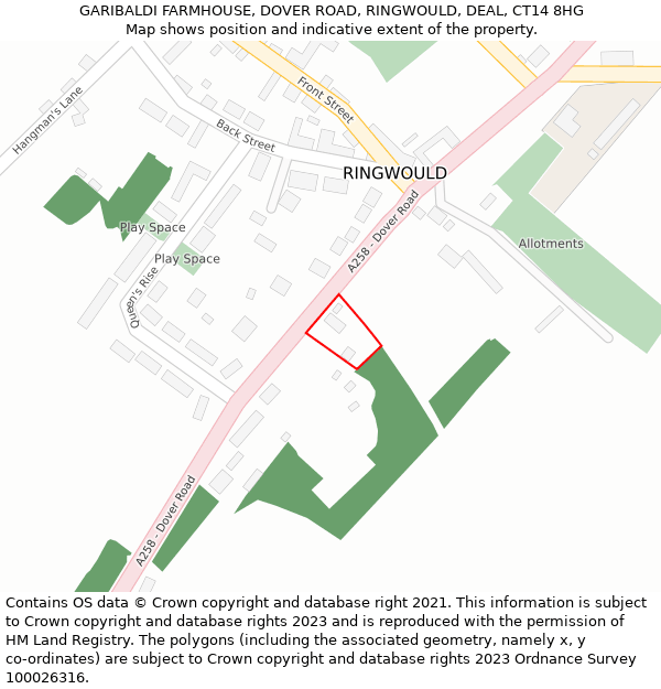 GARIBALDI FARMHOUSE, DOVER ROAD, RINGWOULD, DEAL, CT14 8HG: Location map and indicative extent of plot