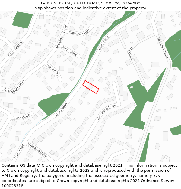 GARICK HOUSE, GULLY ROAD, SEAVIEW, PO34 5BY: Location map and indicative extent of plot