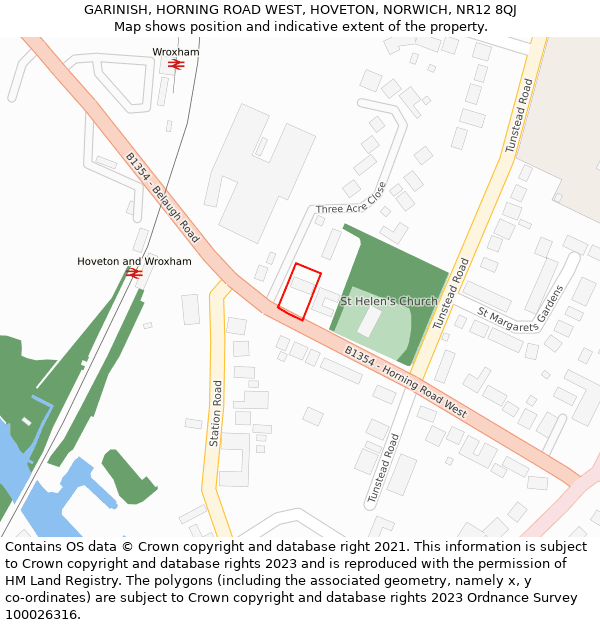 GARINISH, HORNING ROAD WEST, HOVETON, NORWICH, NR12 8QJ: Location map and indicative extent of plot