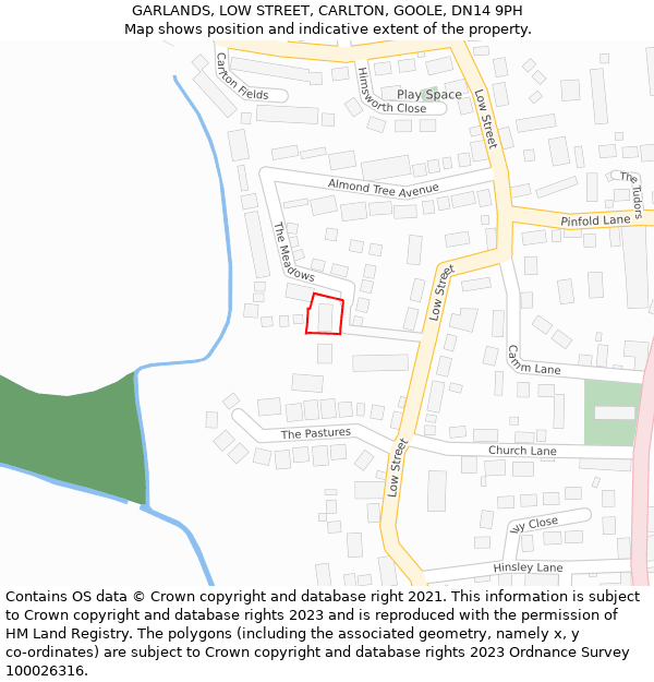 GARLANDS, LOW STREET, CARLTON, GOOLE, DN14 9PH: Location map and indicative extent of plot