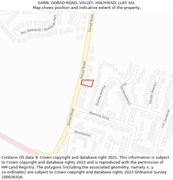 GARN, GORAD ROAD, VALLEY, HOLYHEAD, LL65 3AL: Location map and indicative extent of plot