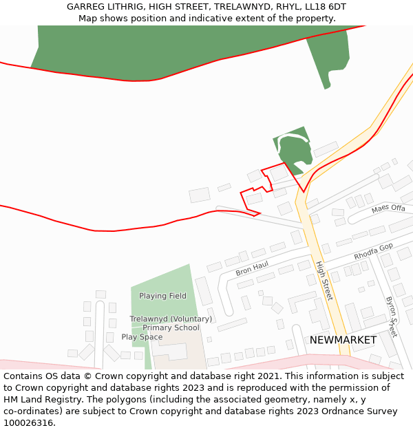 GARREG LITHRIG, HIGH STREET, TRELAWNYD, RHYL, LL18 6DT: Location map and indicative extent of plot