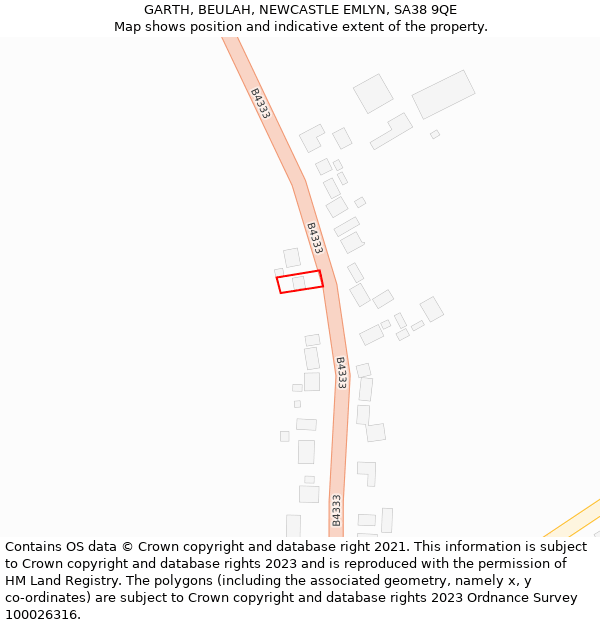 GARTH, BEULAH, NEWCASTLE EMLYN, SA38 9QE: Location map and indicative extent of plot