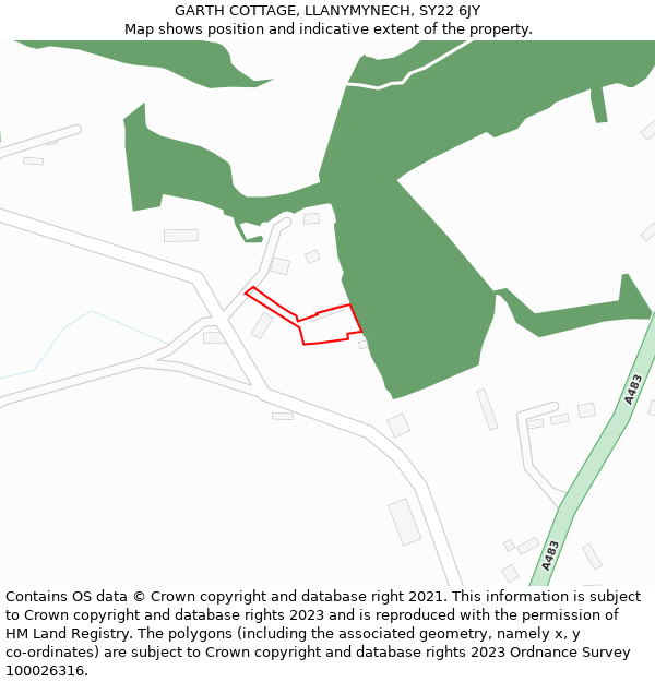 GARTH COTTAGE, LLANYMYNECH, SY22 6JY: Location map and indicative extent of plot
