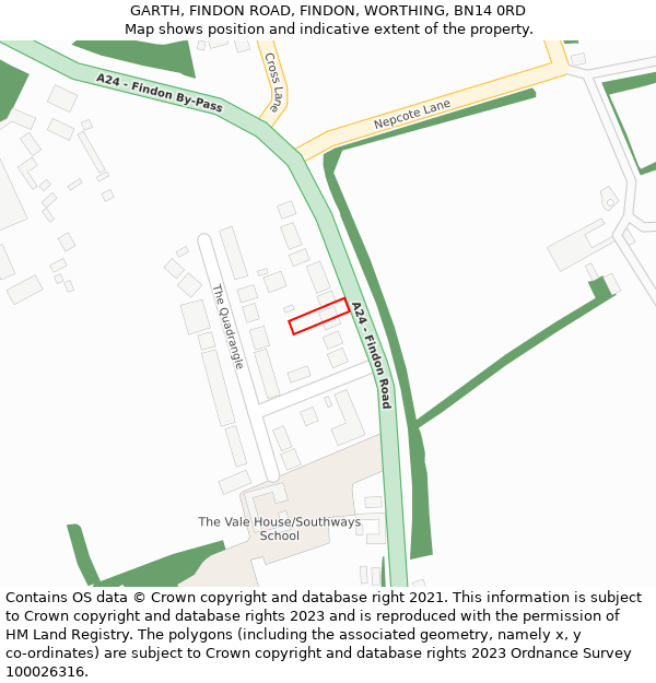 GARTH, FINDON ROAD, FINDON, WORTHING, BN14 0RD: Location map and indicative extent of plot