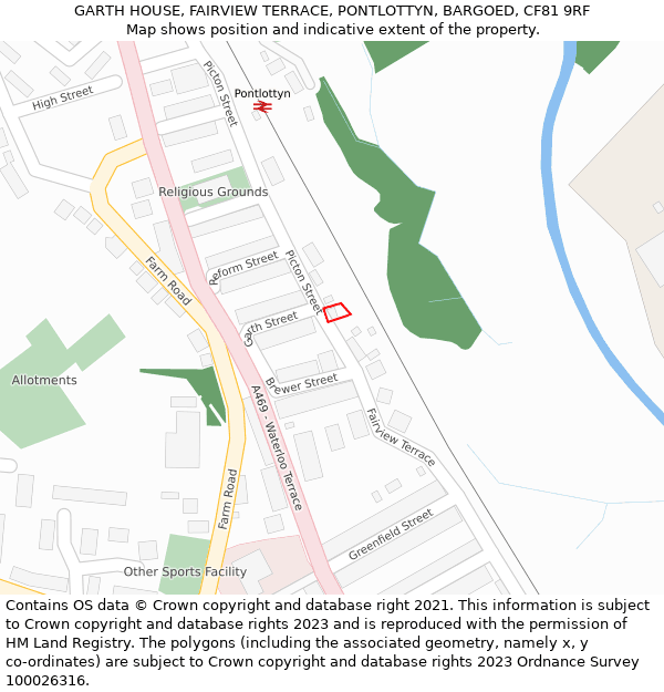 GARTH HOUSE, FAIRVIEW TERRACE, PONTLOTTYN, BARGOED, CF81 9RF: Location map and indicative extent of plot