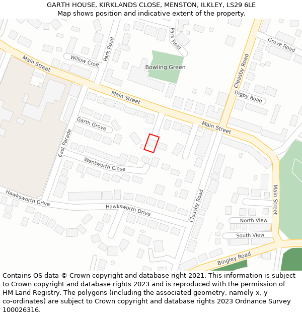 GARTH HOUSE, KIRKLANDS CLOSE, MENSTON, ILKLEY, LS29 6LE: Location map and indicative extent of plot