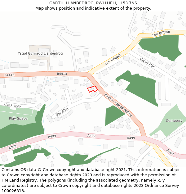 GARTH, LLANBEDROG, PWLLHELI, LL53 7NS: Location map and indicative extent of plot