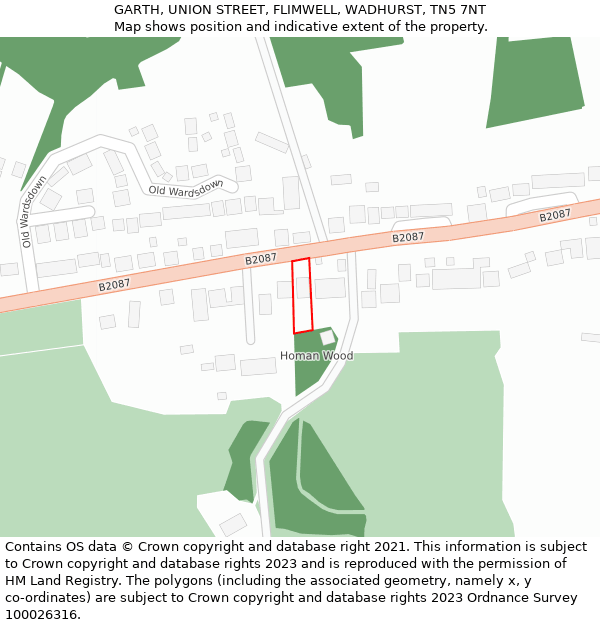 GARTH, UNION STREET, FLIMWELL, WADHURST, TN5 7NT: Location map and indicative extent of plot