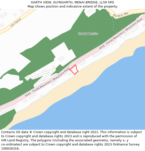 GARTH VIEW, GLYNGARTH, MENAI BRIDGE, LL59 5PD: Location map and indicative extent of plot