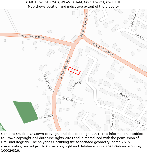 GARTH, WEST ROAD, WEAVERHAM, NORTHWICH, CW8 3HH: Location map and indicative extent of plot