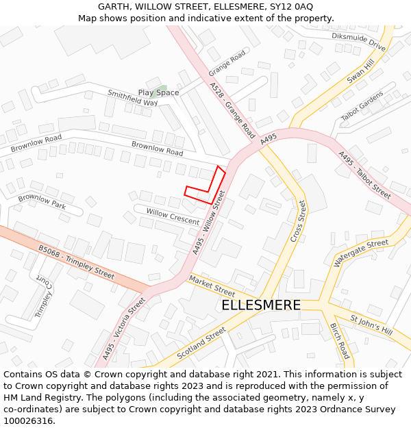 GARTH, WILLOW STREET, ELLESMERE, SY12 0AQ: Location map and indicative extent of plot
