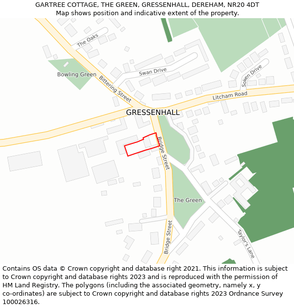 GARTREE COTTAGE, THE GREEN, GRESSENHALL, DEREHAM, NR20 4DT: Location map and indicative extent of plot