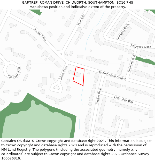 GARTREF, ROMAN DRIVE, CHILWORTH, SOUTHAMPTON, SO16 7HS: Location map and indicative extent of plot