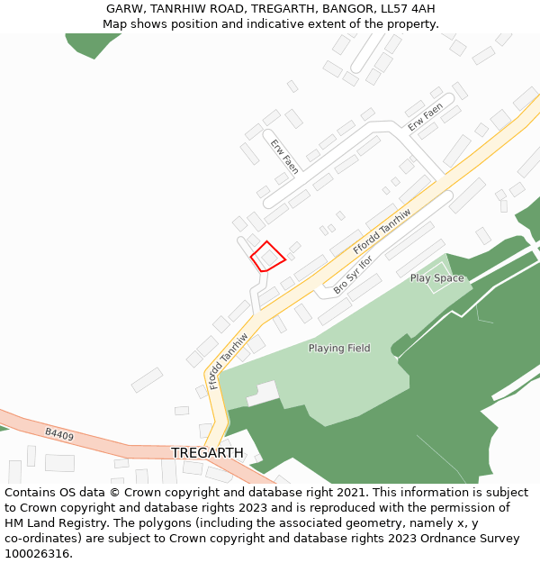 GARW, TANRHIW ROAD, TREGARTH, BANGOR, LL57 4AH: Location map and indicative extent of plot