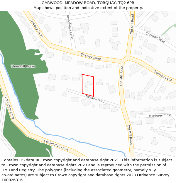 GARWOOD, MEADOW ROAD, TORQUAY, TQ2 6PR: Location map and indicative extent of plot