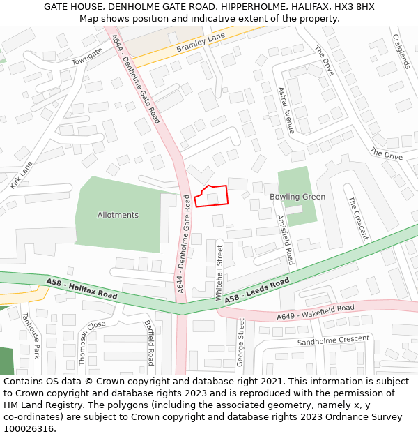 GATE HOUSE, DENHOLME GATE ROAD, HIPPERHOLME, HALIFAX, HX3 8HX: Location map and indicative extent of plot