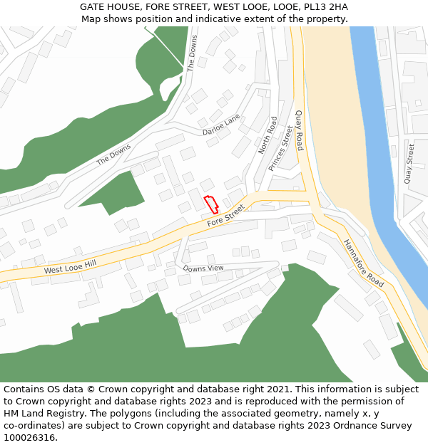 GATE HOUSE, FORE STREET, WEST LOOE, LOOE, PL13 2HA: Location map and indicative extent of plot