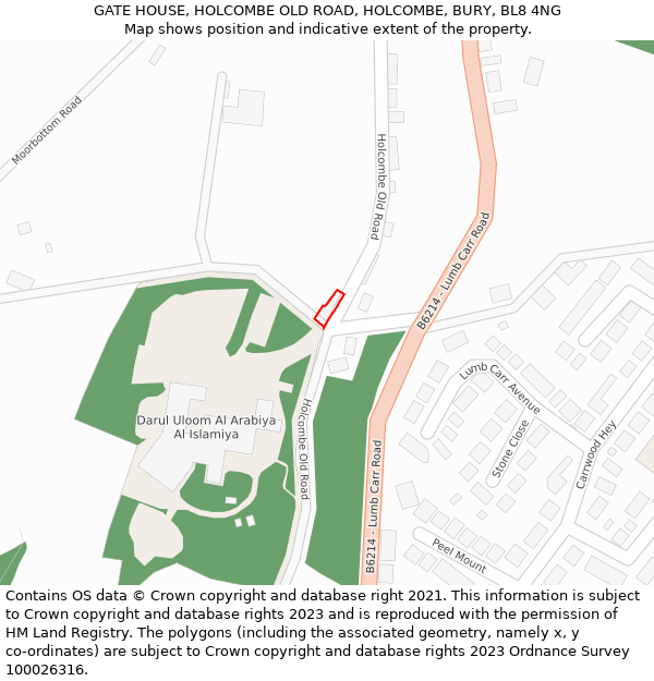 GATE HOUSE, HOLCOMBE OLD ROAD, HOLCOMBE, BURY, BL8 4NG: Location map and indicative extent of plot