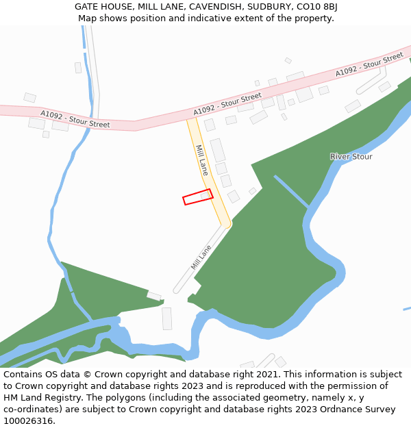 GATE HOUSE, MILL LANE, CAVENDISH, SUDBURY, CO10 8BJ: Location map and indicative extent of plot