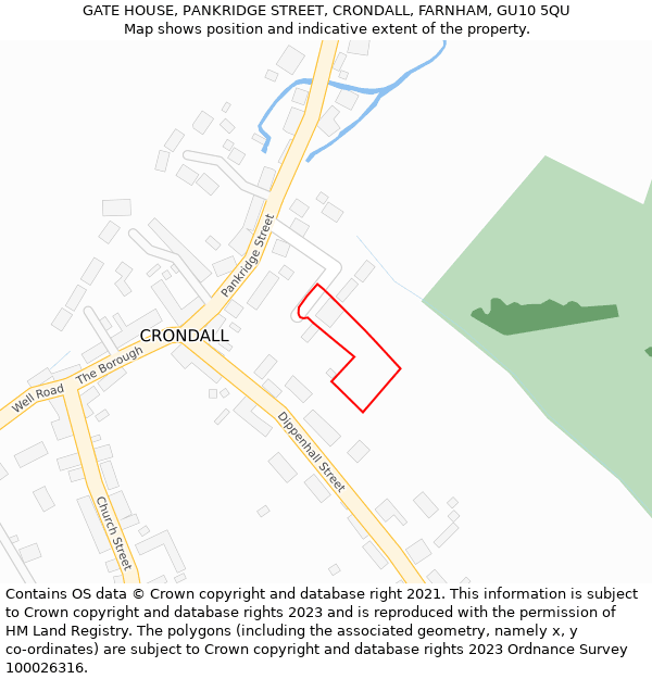 GATE HOUSE, PANKRIDGE STREET, CRONDALL, FARNHAM, GU10 5QU: Location map and indicative extent of plot