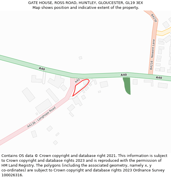 GATE HOUSE, ROSS ROAD, HUNTLEY, GLOUCESTER, GL19 3EX: Location map and indicative extent of plot