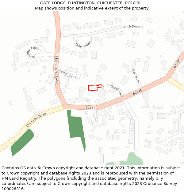 GATE LODGE, FUNTINGTON, CHICHESTER, PO18 9LL: Location map and indicative extent of plot