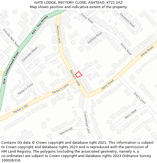 GATE LODGE, RECTORY CLOSE, ASHTEAD, KT21 2AZ: Location map and indicative extent of plot